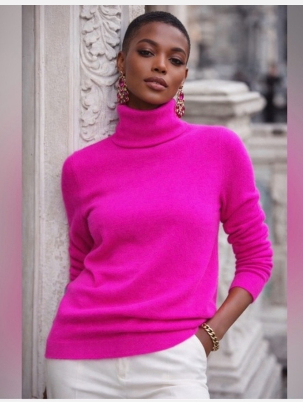 Michael Stars Hot Pink Cashmere Turtleneck Sweater